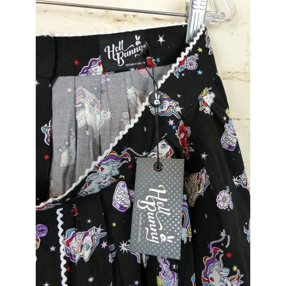 Hell Bunny Skirt Women XL Black Unicorn Rainbow 60s Mod Retro Kidcore Kawaii NWT - Picture 14 of 15